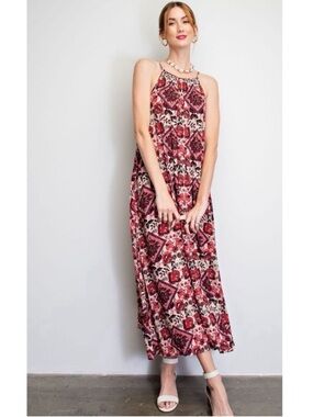Easel “Summertime”Boho Flowy Floral Cami Maxi Dress• Medium